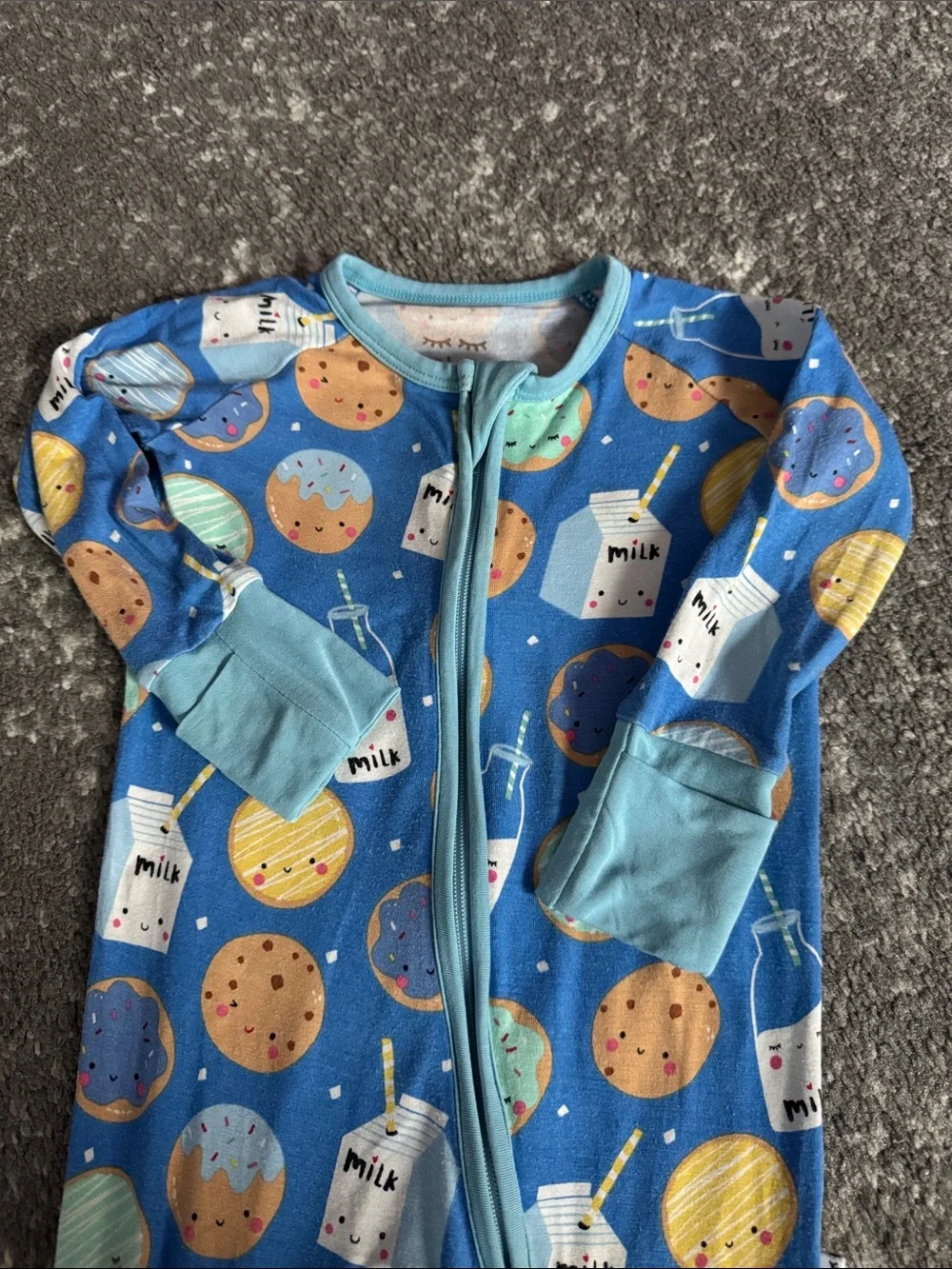 Little Sleepies Blue One-Piece Footie Pajamas with Cookie & Milk Print